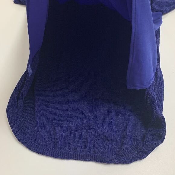 H&M Mixed Media Top Women M Deep Blue Contrast Open Knit Long Sleeve High Low - Picture 10 of 16